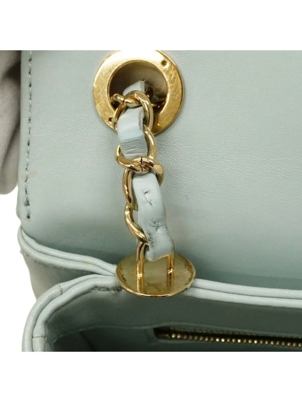 Chanel Handbag Quilted Lambskin Light Blue Champagne Gold 2-Way